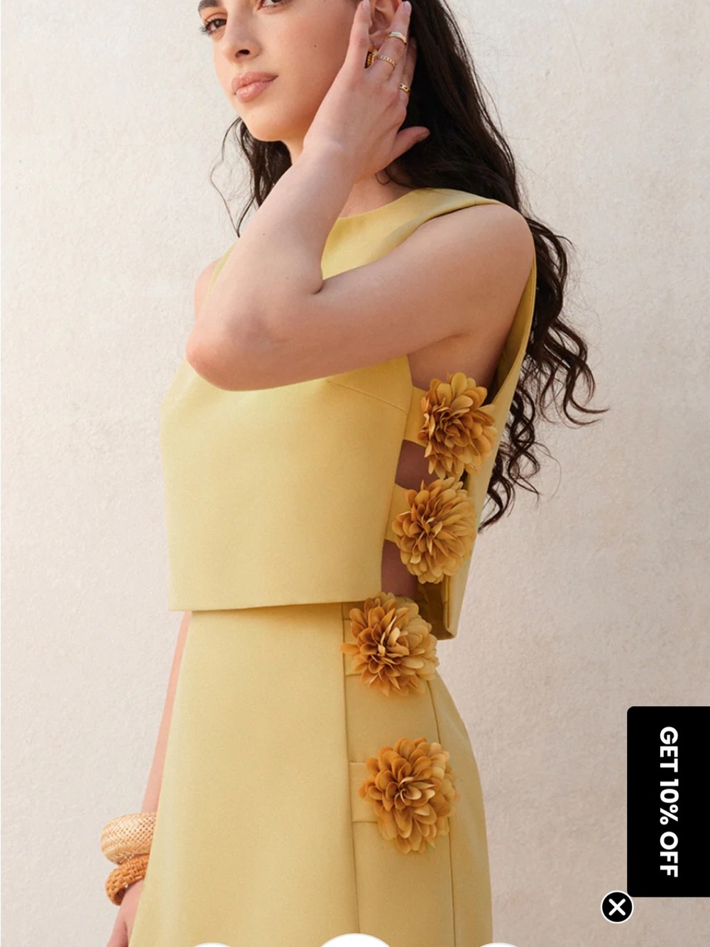 Commense Yellow Backless Dress with Floral Appliqués
